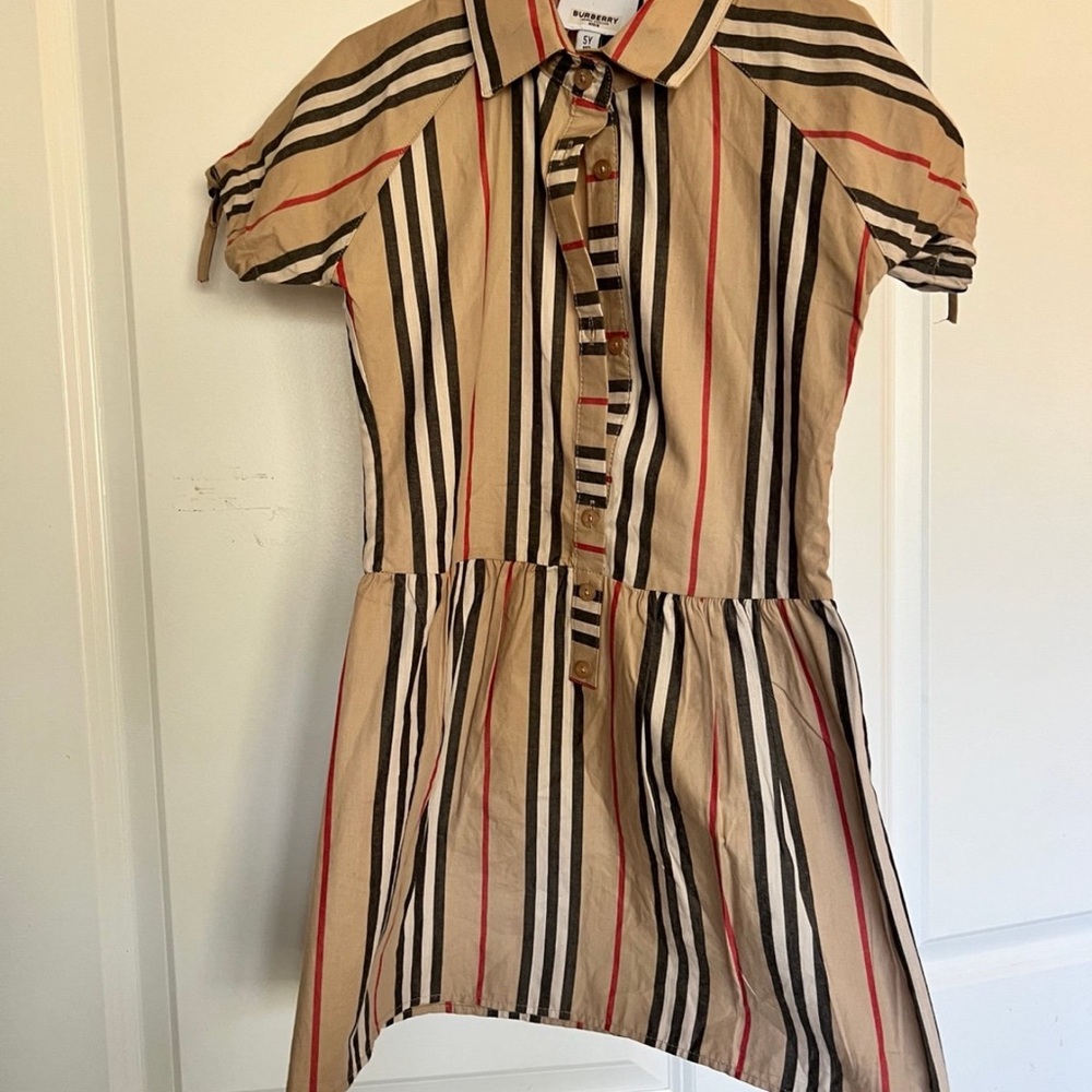 Burberry Kids Dress - Tan, Black, Red Stripes